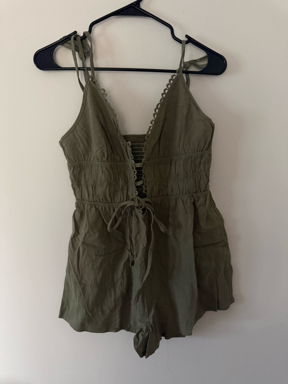 SHEIN Olive Lace-Up Tie Strap Romper